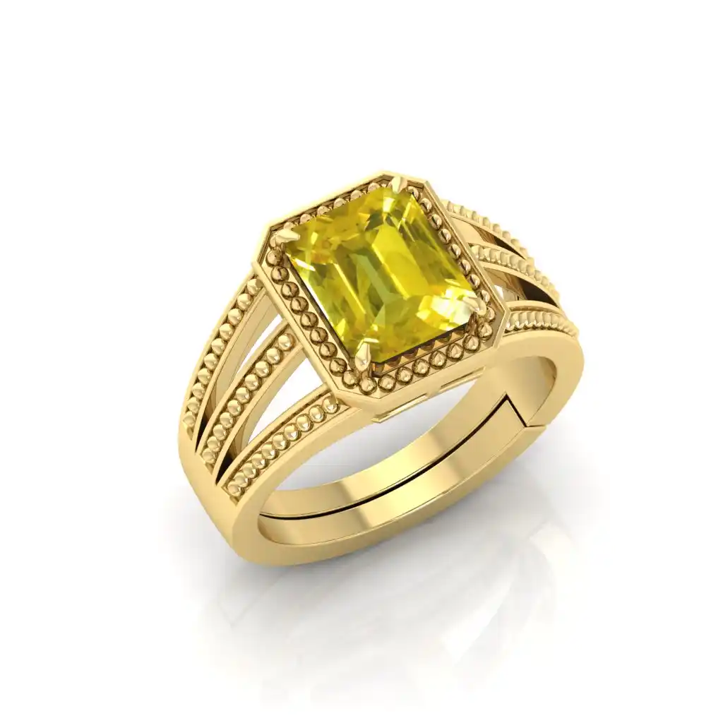 Yellow Sapphire Stone Gold Plated Adjustable Ring Original and Certified Natural Pukhraj Unheated and Untreated Gemstone Free Size Anguthi for Men and Women.png